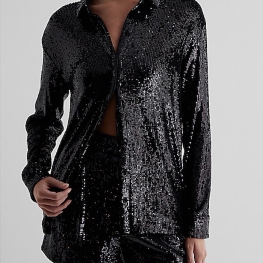 Express Black Sequin Blouse